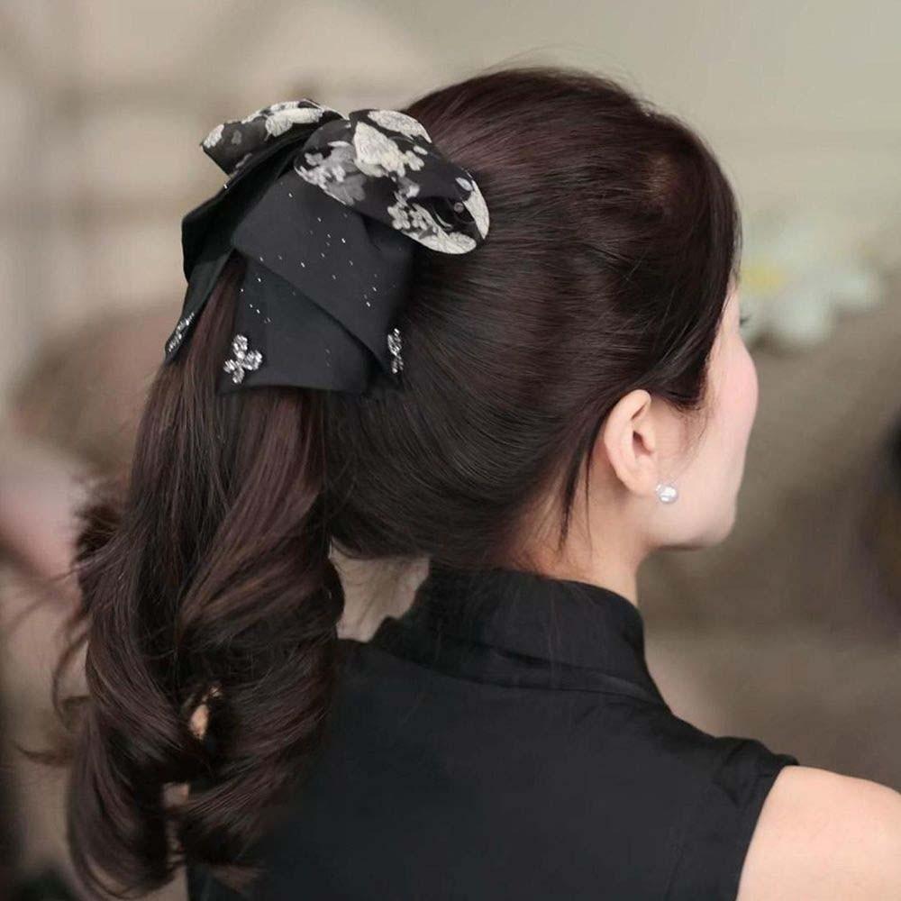 French Style Shiny Rhinestone Hair Claw Elegant Women Sequin Hairgrips Black Bow Shark Clip Party