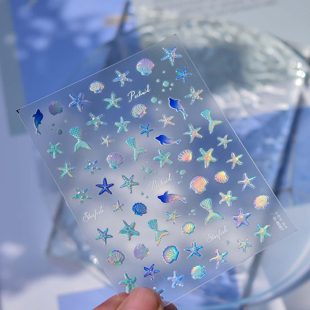 Сине-зеленые наклейки для ногтей с изображением океана, блестящие стеклянные украшения для ногтей с изображением дельфина и океана для женщин и девочек