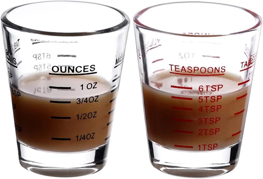 Measuring Cup, Espresso Shot Glass, 30ml Shot Glass Set, Graduated Glass, Sake Glass, Wine Glass, Measuring Glass (Black, Red)