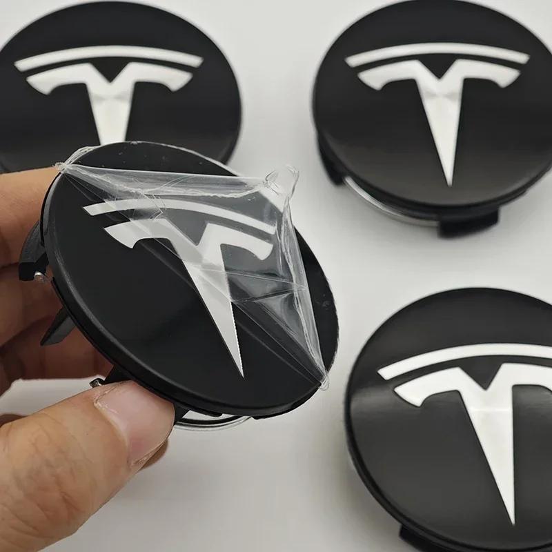 Автомобильная наклейка Tesla 4 шт./комплект ABS 56 мм Оригинальные колпачки центральных отверстий колес Tesla Логотип Эмблема Для дисков Tesla Model 3 Y S X Колпачки ступиц