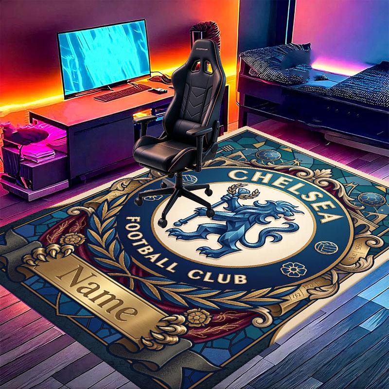 Custom Name Personalized Chelsea Football Club Print Carpet, Versatile Home Decor Rug, for Playroom, Apartment, Balcony, Entryway, Hallway Gift