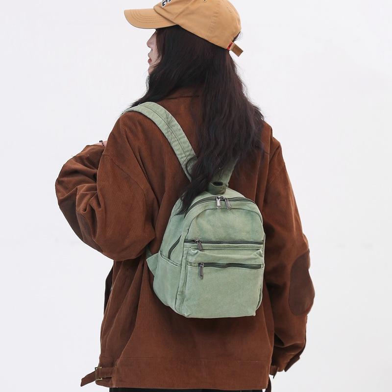 School Bag Female Ins Hong Kong Style Mori Retro Old Travel Backpack Female European and American Fashion Washed Canvas Backpack