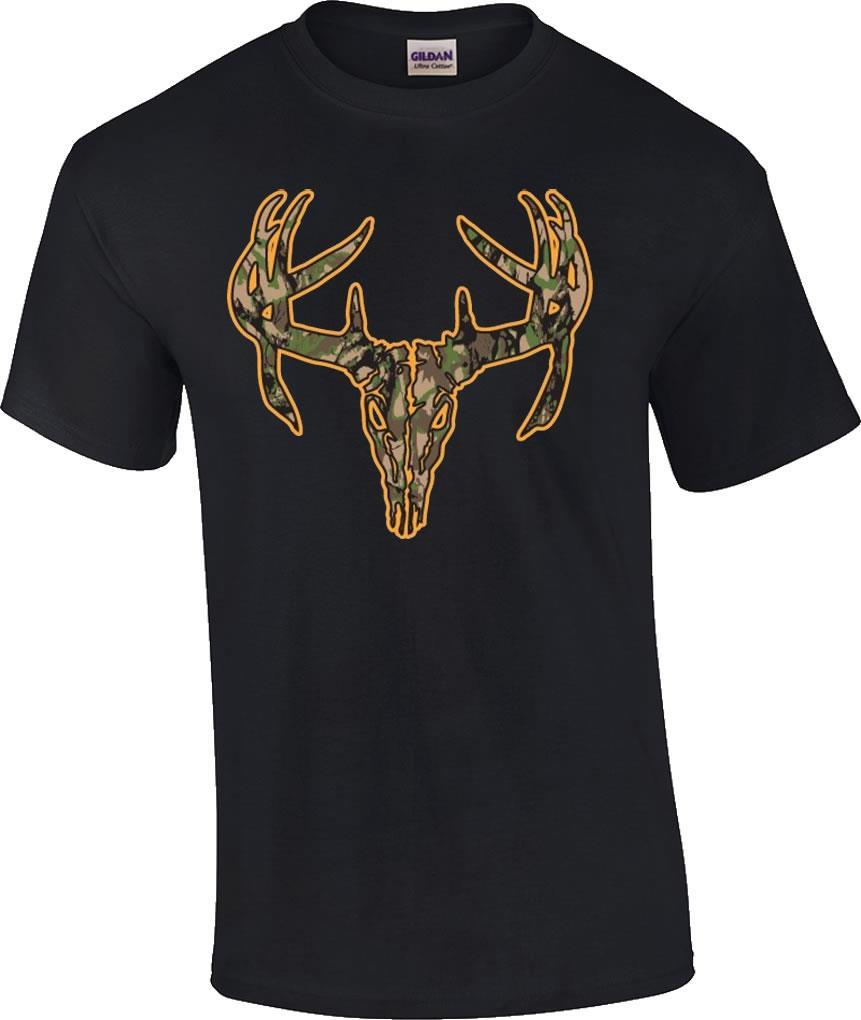 Orange Camo Deer Skull Camouflauge Deer Buck Hunting T-Shirt