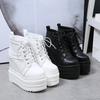 Модные ботинки на платформе 14 см Готика для женщин Шнуровка Клиновидный каблук Цепь Ботильоны до щиколотки Шипованные Короткие мотоциклетные ботинки на молнии Белые