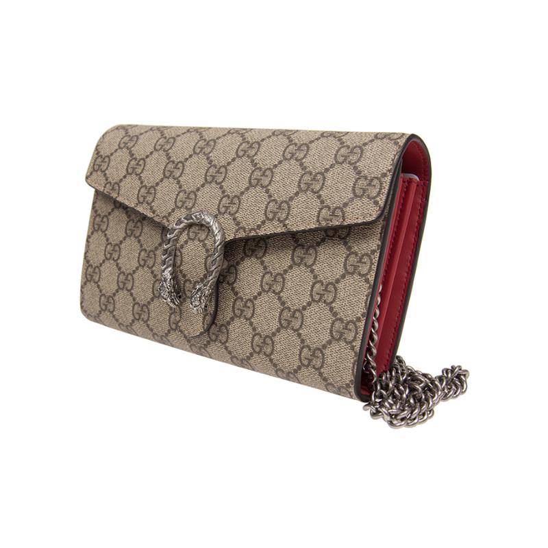 Gucci Dionysus WOC chain old tiger head buckle presbyopia logo red lining canvas wallet crossbody shoulder bag women's ebony color