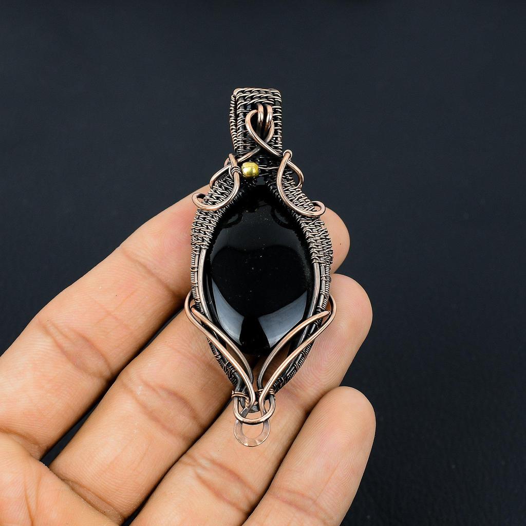 Black Onyx Jewelry, 999 Copper Wire Wrapped Pendant Handmade Gemstone Jewelry, Gifts For Wife Brand New Pendant