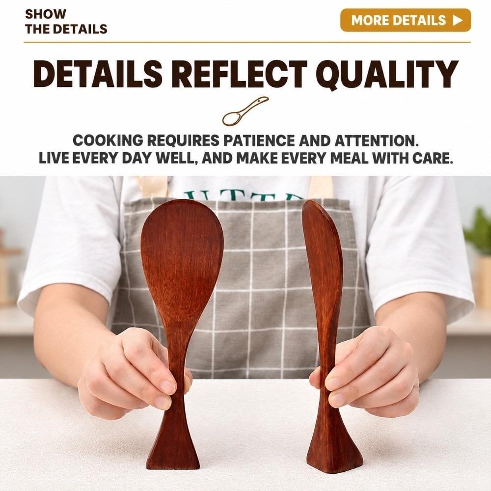 Ergonomic Handle Wooden Rice Paddle Smooth Surface Solid Wood Rice Spoon Household Cooking