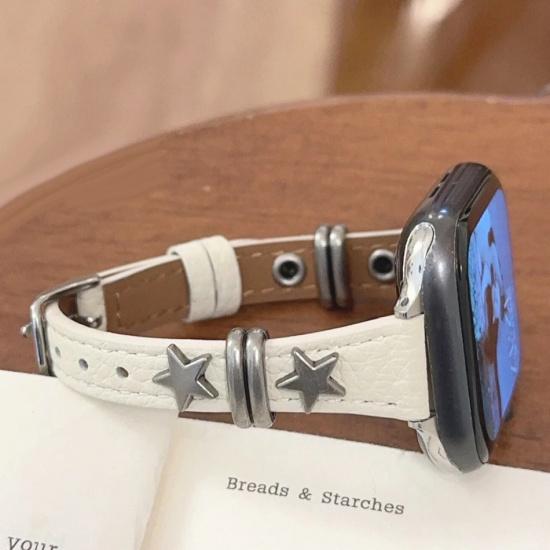 Браслет из кожи личи со звездными заклепками для Apple Watch Band S11/10/9/8/7/6/Ultra Ремешок iWatch 49/46/45/44/42/41/40/38 мм Тонкий Стильный