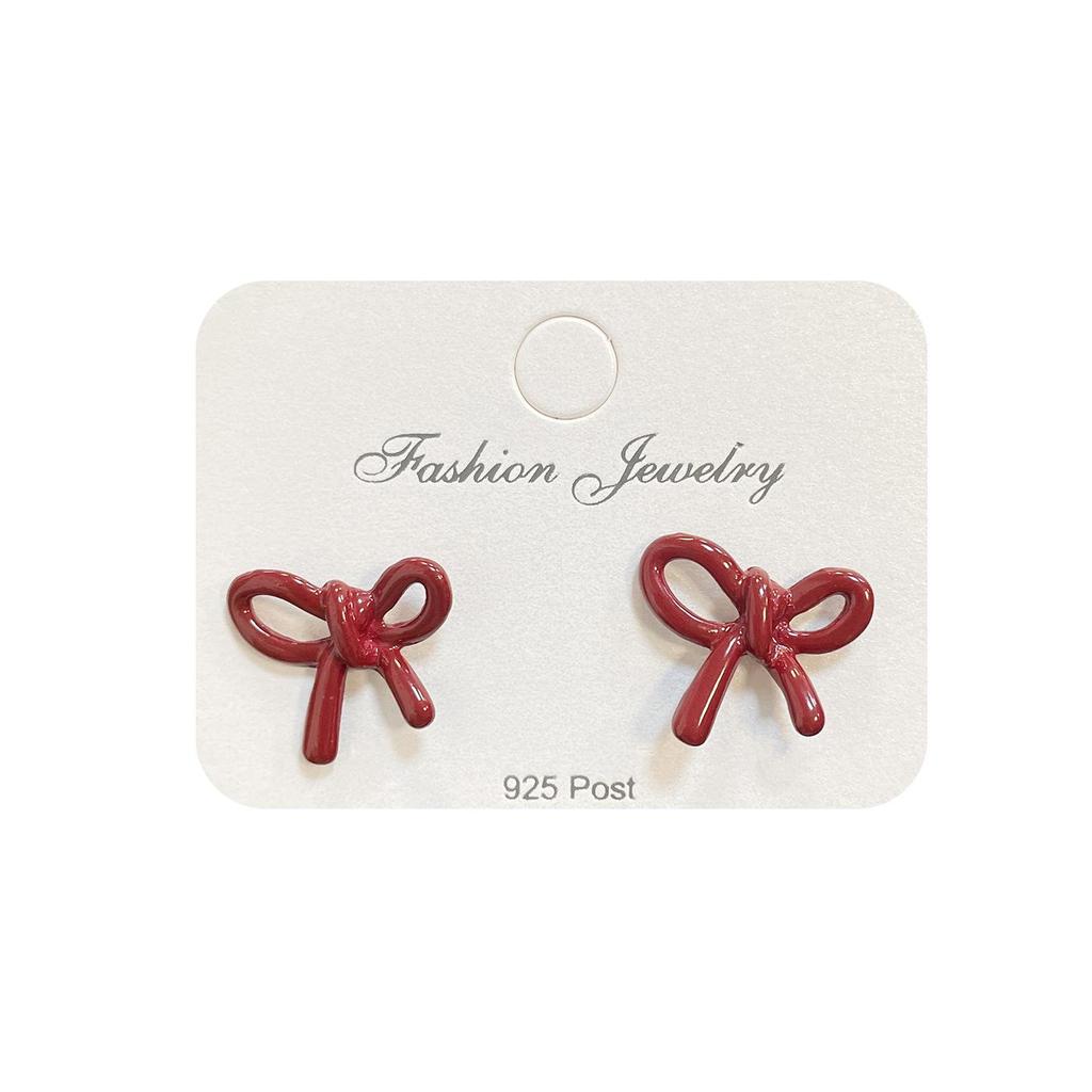 Ретро красные серьги-бантики для женщин - Дизайн высокого класса с серебряной иглой, Белый и милый осенне-зимний стиль