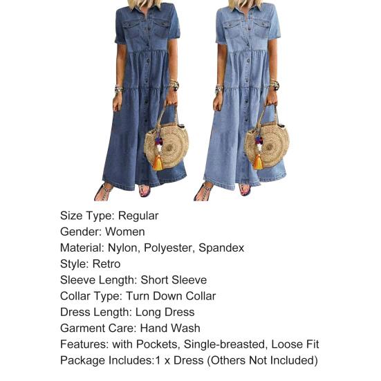 Платье для отдыха с отложным воротником, однобортное, с коротким рукавом, женское, ретро, длинное, свободное