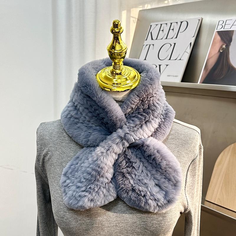 Real Rex Rabbit Hair Scarf Korean Version of Simple Fur Woven Wool Scarf Double-sided Plush Warm and Thickened Fur Collar Children