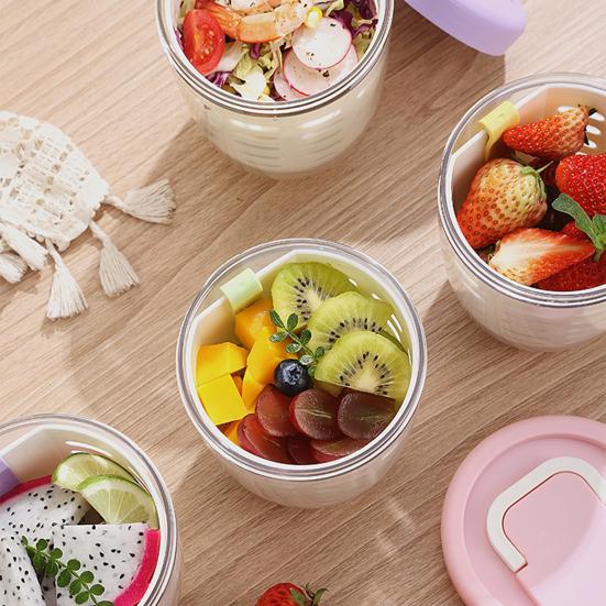 Коробка для салата для пикника, 650 мл, фруктовая чашка с вилкой, двухслойная, быстроосушенная, герметичная, компактная, герметичная, контейнеры для хранения продуктов для путешествий, пикника, кемпинга