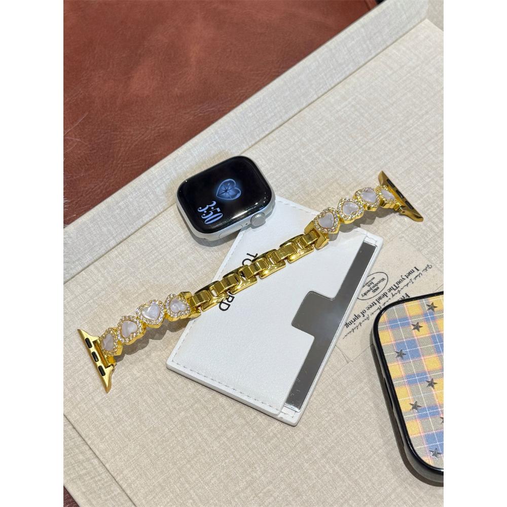 Heart Copper Zircon Shell Metal Strap For Apple Watch Ultra 49/46/45/44/42/41/40/38mm, Fashion Metal Bracelet Wristband Series 10 9 8 7 6 5 4 3 2 1 SE
