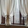 Imitate Plain Faux Linen Textured Sheer Tulle Drapes with Black Edging Strips Decor,Vintage Curtains for Bedroom,Kitchen Voile