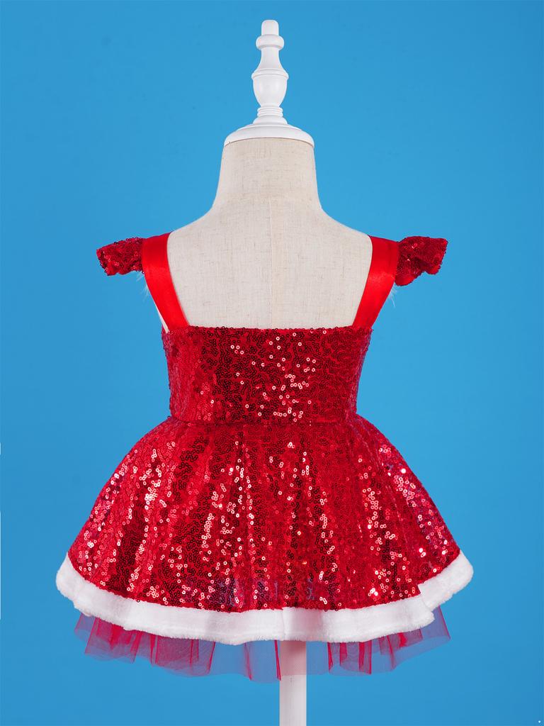 2PCS Kids Girls Sequin Christmas Santa Claus Costume Baby Dress Up Party Dance Dress Outfits