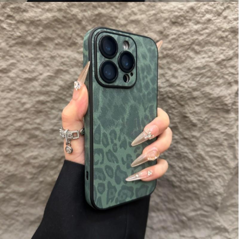 Подходит для iPhone16promax Чехол для мобильного телефона из кожи с леопардовым принтом Apple 15 Full-pack Anti-Fall 14 Защитный чехол High-end Feeling