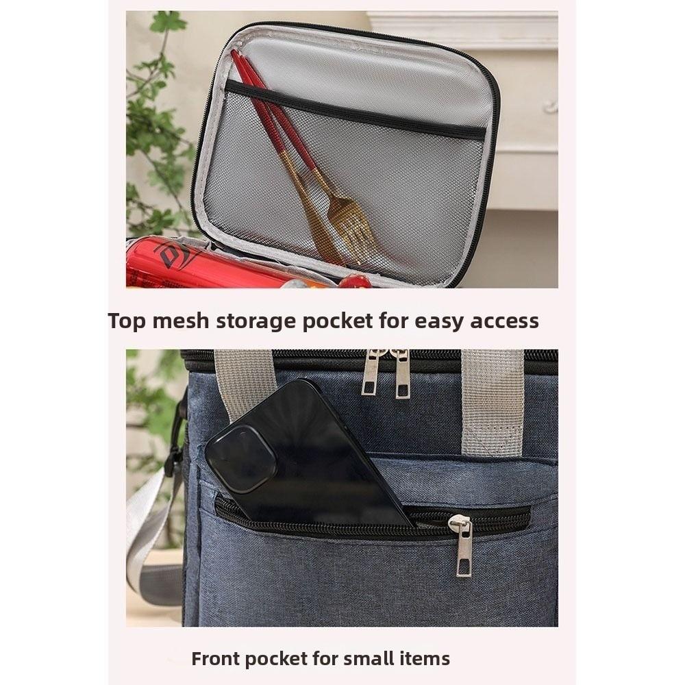 Large Capacity Insulated Lunch Bag with Shoulder Strap Thermal Lunch Pouch Travel Picnic