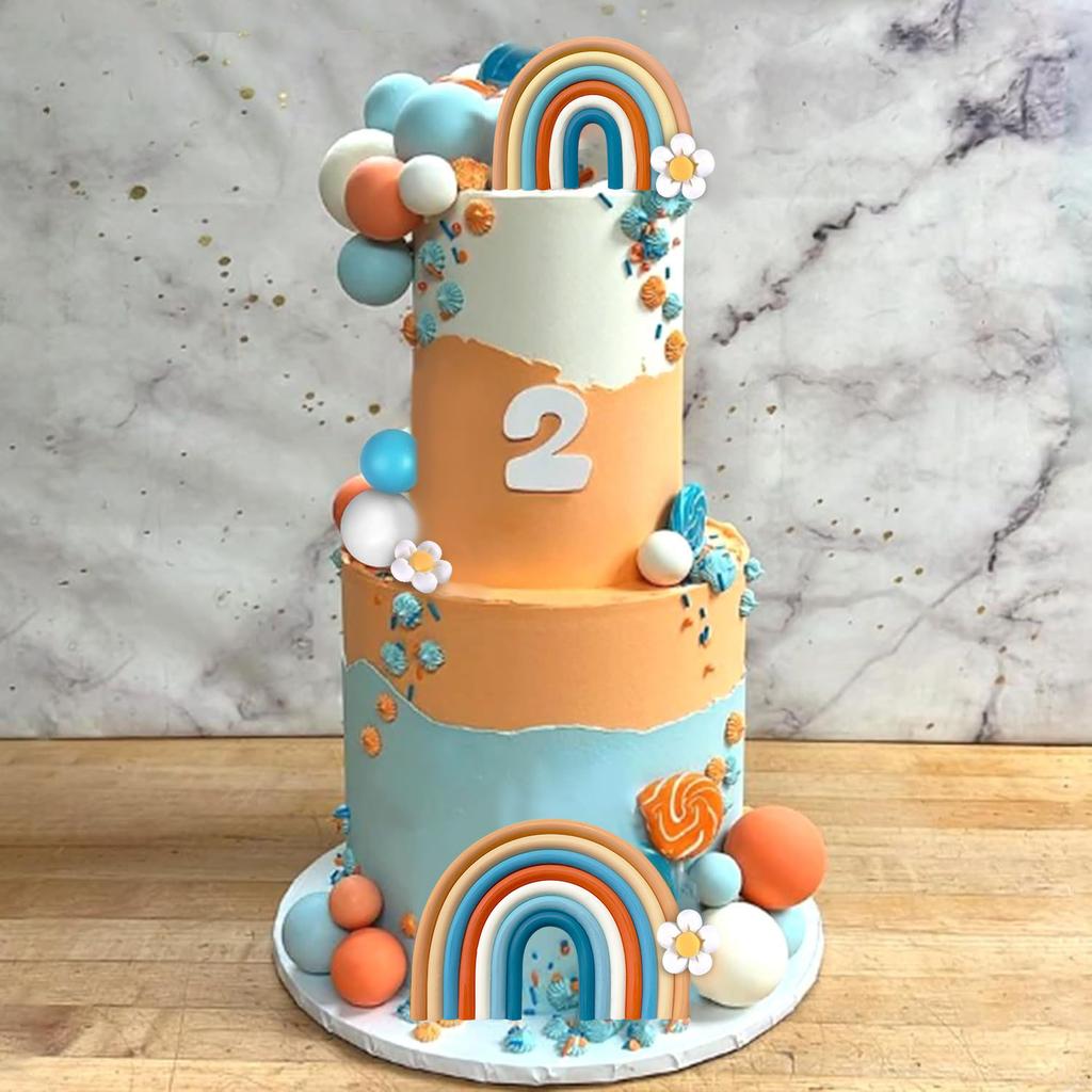 Радужные цветы топперы для торта Бохо украшения для торта с цветочными радужными шарами для вечеринки по случаю дня рождения девочки, хиппи бохо принадлежности для вечеринки