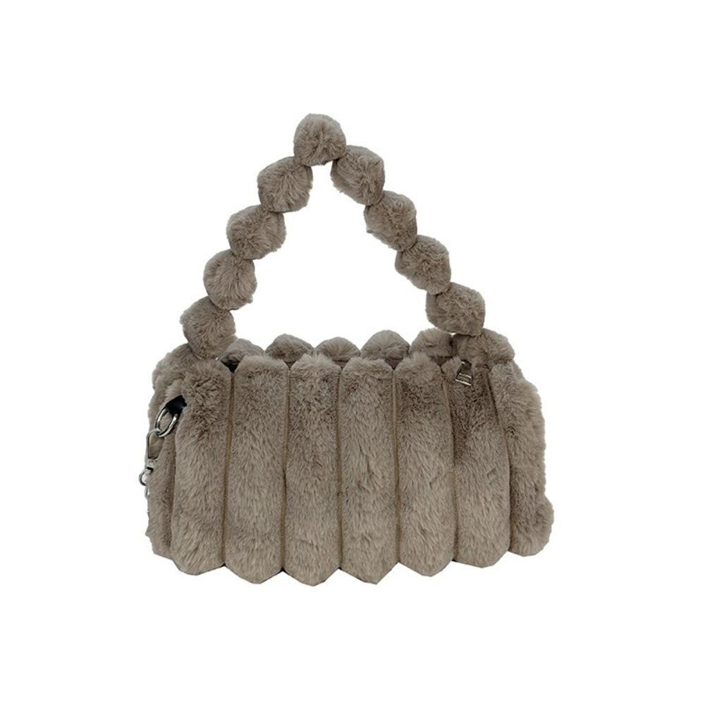 Casual Furry Handbag Zipper Large Capacity Crossbody Bag Stripe Soft Commuting Handbag Travel