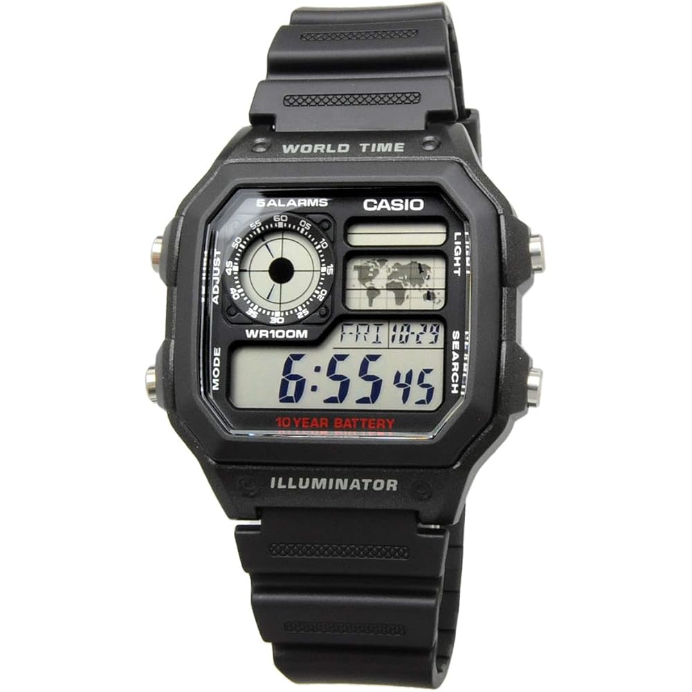 Casio Мировое время AE-1200WH-1AV Цифровые часы Черные Мужские Повседневный стиль