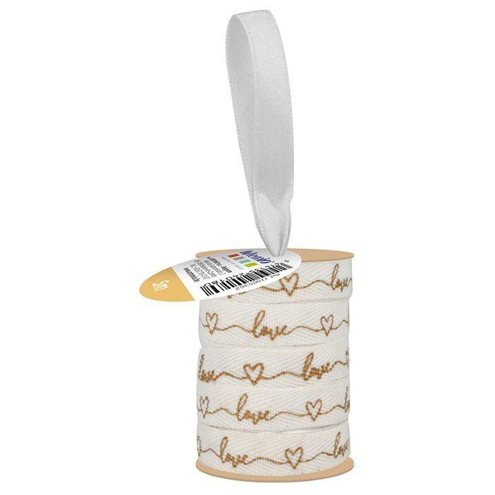 Ruban blanc et doré Love 1 cm x 5 m