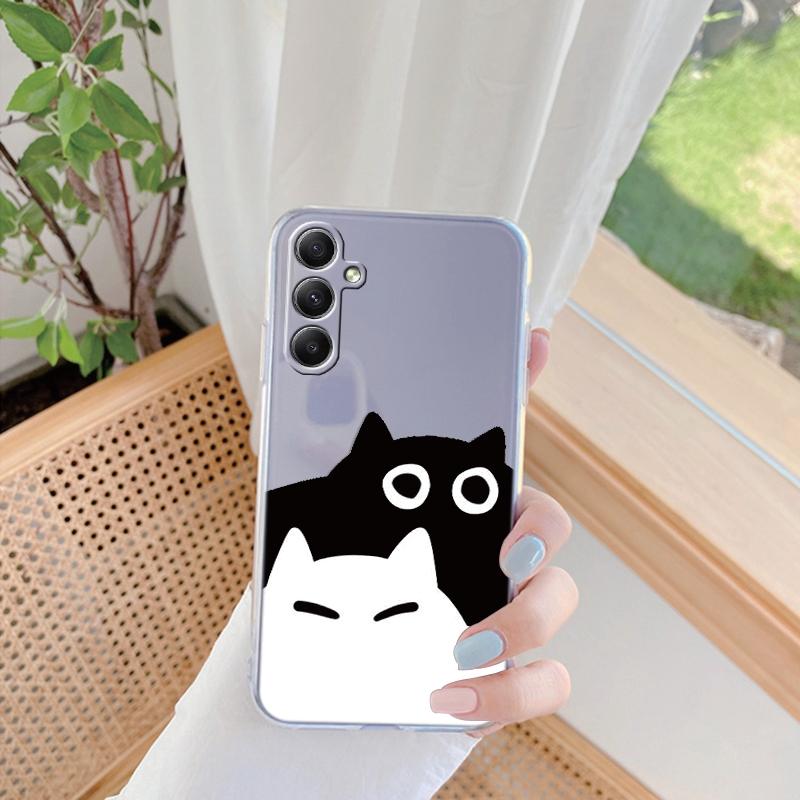 Мягкий силиконовый прозрачный чехол с рисунком черного кота для Xiaomi Redmi Note 13 Pro Poco Samsung A55 A54 A34 A15 S24 M35 iPhone 11 12 13 14 15 противоударный чехол
