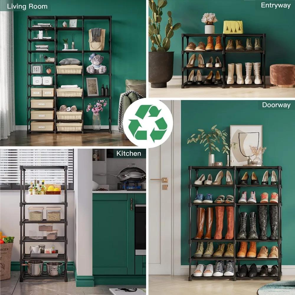 Многослойная полка для обуви, сращиваемая полка для кроссовок, большой шкаф для обуви, собранный органайзер для обуви с крючками, простые полки для обуви