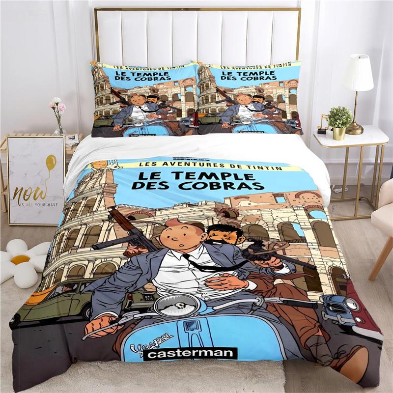 Cute T-Tintines Cartoon Funny All Season Duvet Cover Bedding Sets Soft Quilt Cover and Pillowcases Teen Single/Double/Queen/King