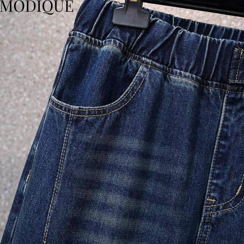 MODIQUE Spring Plus Size New Women Loose Vintage Straight High Waisted Elastic Long Jeans Lady Casual Versatile Harem Pants  Trousers