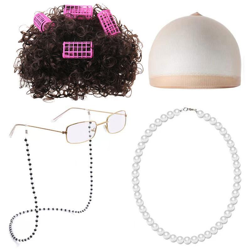High-quality Short Curly Old Man And Old Woman Costume Wig Set For Events