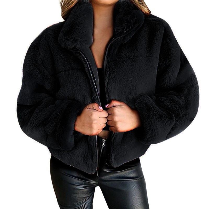 Women's Autumn Winter Faux Fur Short Coats Zipper Cardigan Plush Warm Coat Female Oversized Outerwear Overcoat Thick Jacket
