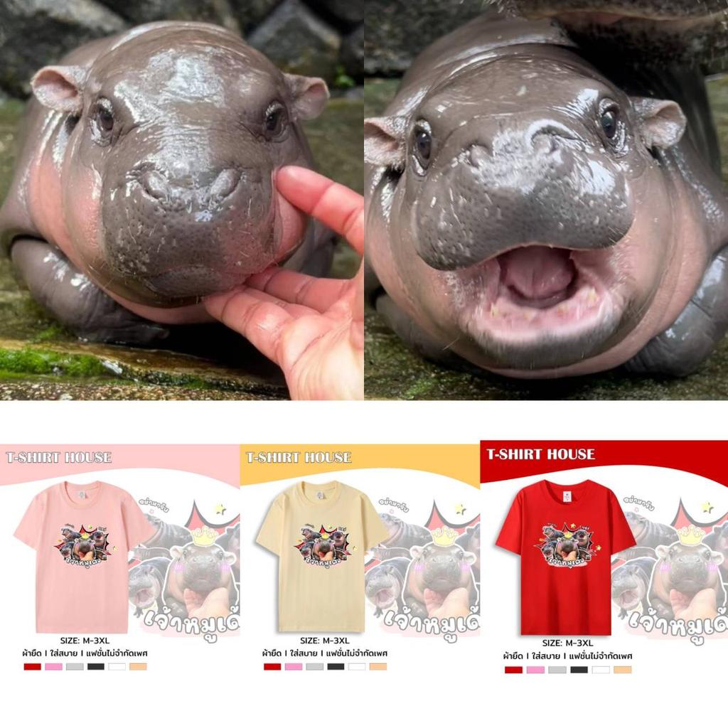 Футболка Moo Deng Tiny Baby Hippo Star Thailand Cute Pygmy Hippo Unisex для мужчин и женщин с принтом и круглым вырезом