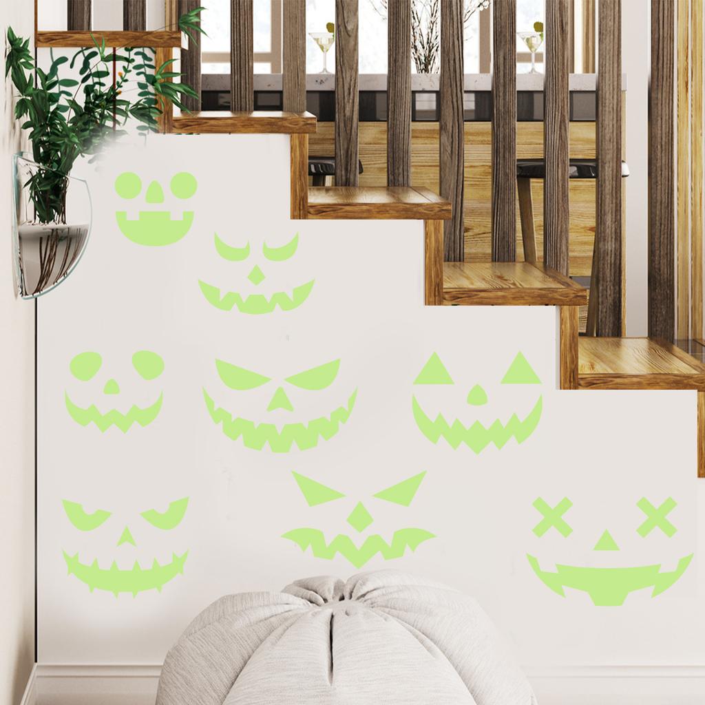 Halloween fluorescent luminous wall stickers luminous pumpkin expressions self-adhesive holiday decoration stickers for living room and bedroom walls