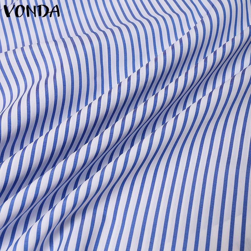 VONDA Женские винтажные рубашки с открытыми плечами и длинным рукавом в полоску с галстуком-фонариком