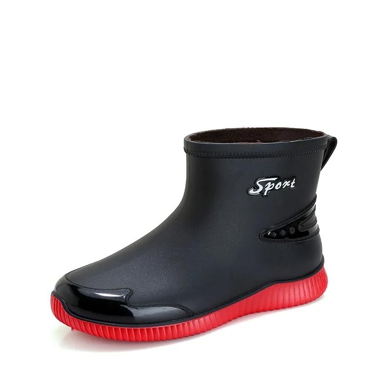 Черные мужские резиновые сапоги весна-осень мужские ботильоны водонепроницаемые для рыбалки болотная обувь автомойка рабочая обувь слипоны пластик 2024