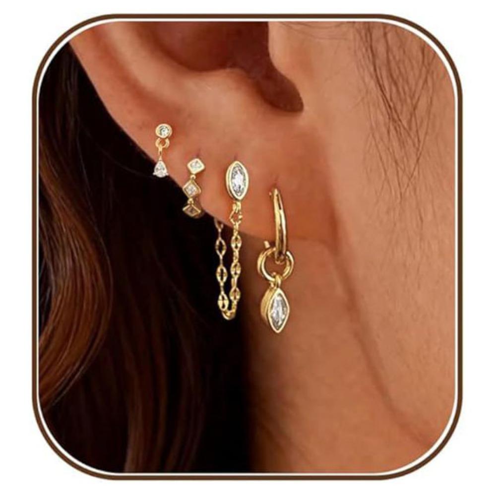 4Pcs/Set Zircon Drop Earrings Set Geometric Hoop Pendant Earrings Set Women Accessories