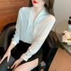 Spring White V-Neck Chiffon Shirt: Women's Long Sleeve, Loose Fit, Slim, All-Match, Professional Temperament Top