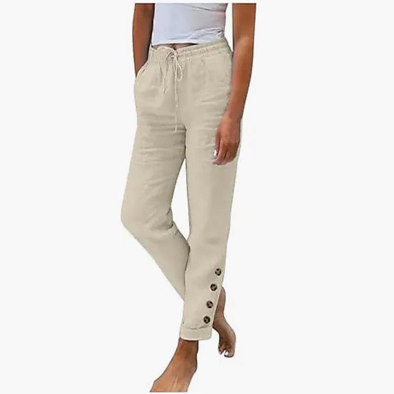 2024 Cross-Border Women's Autumn Cotton Linen Button Trousers
