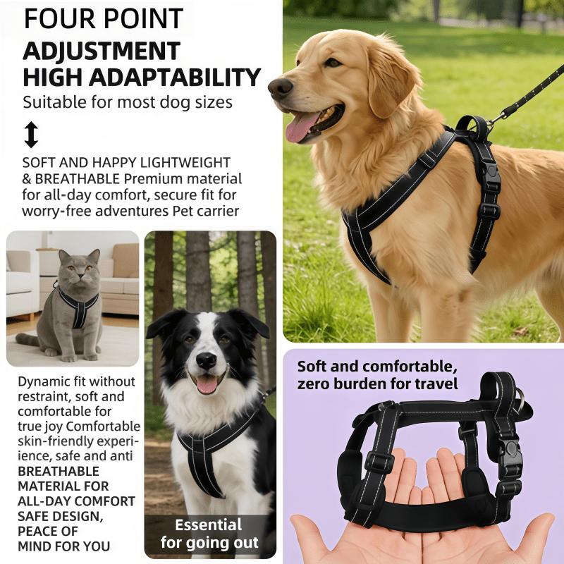 H Type Reflective No Pull Dog Harness with Poop Bag, Adjustable Padded Pet Vest with Secure Dual Buckles for Small Medium Dogs