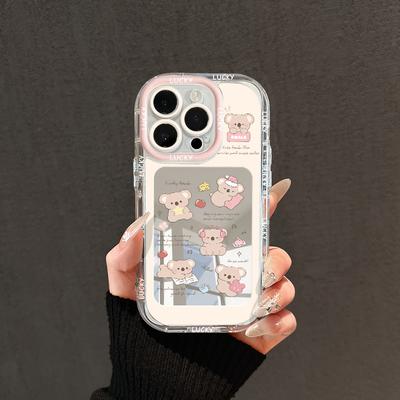 Ins Cartoon Bear подходит для Apple 16promax чехол для мобильного телефона Iphone15plus Feather Cream 14/13