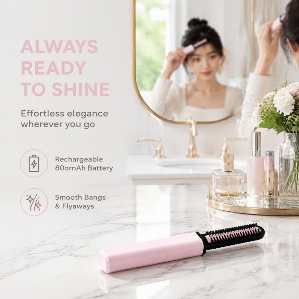 Fast Heating Wireless Bangs Comb Cordless Pocket Bangs Volumizer Mini Straight Hair Brush Women