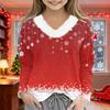 Christmas Day Girls Long Sleeve T Shirts Kids  Girls' V-Neck Tee Christmas Print Long Sleeve Top