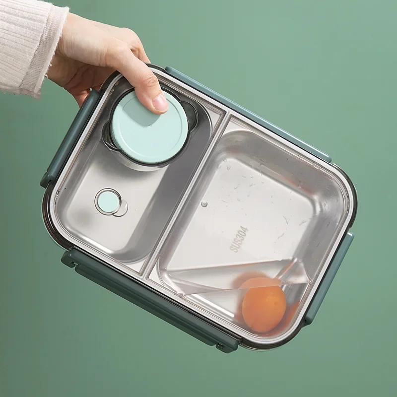 304 Stainless Steel Lunch Box with Tableware for Adults Kids Leakproof Lunch Container Portable Grids Bento Box Food Containers