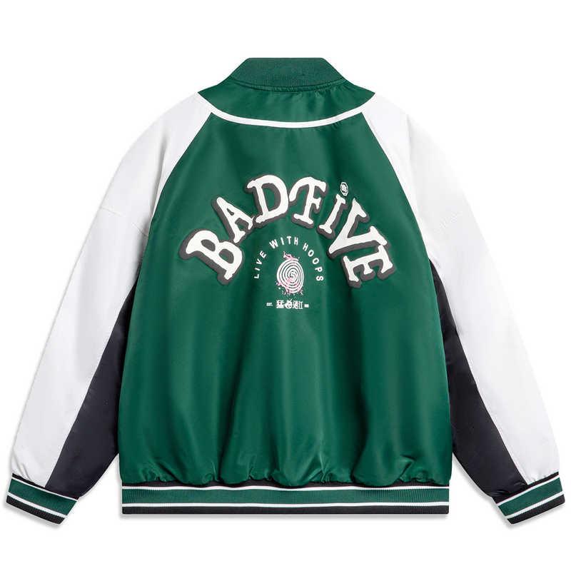 Li Ning Баскетбольная Серия Bad Five Принт Буквами Цветовой Блок Однобортная Дышащая Универсальная Повседневная Куртка Мужская Куртка Зеленый Кремовый Черный AJMU049-2