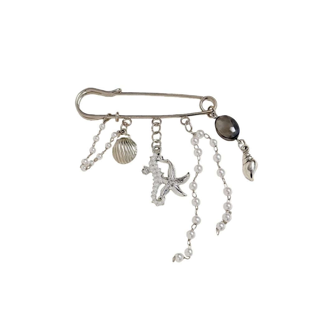 Cross-border jewelry personalized brooch hip-hop millennial style pin starfish shell brooch ins style bag pendant decoration
