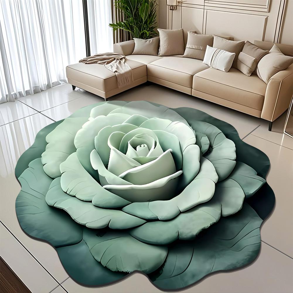 3D Visual Effect Peony Flower Floor Mat Home Living Room Carpet Dirt Resistant Easy To Maintain Absorbent Anti Slip Mat