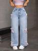 Женские повседневные джинсы с бантом Y2k Blue Baggy Denim Trousers Loose Straight Sweet Coquette Aesthetic Washed Jeans