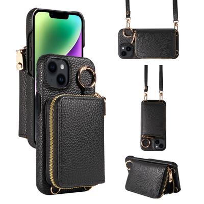 Новый роскошный чехол для карт на молнии для iPhone16 15 14 с функцией кошелька из искусственной кожи через плечо