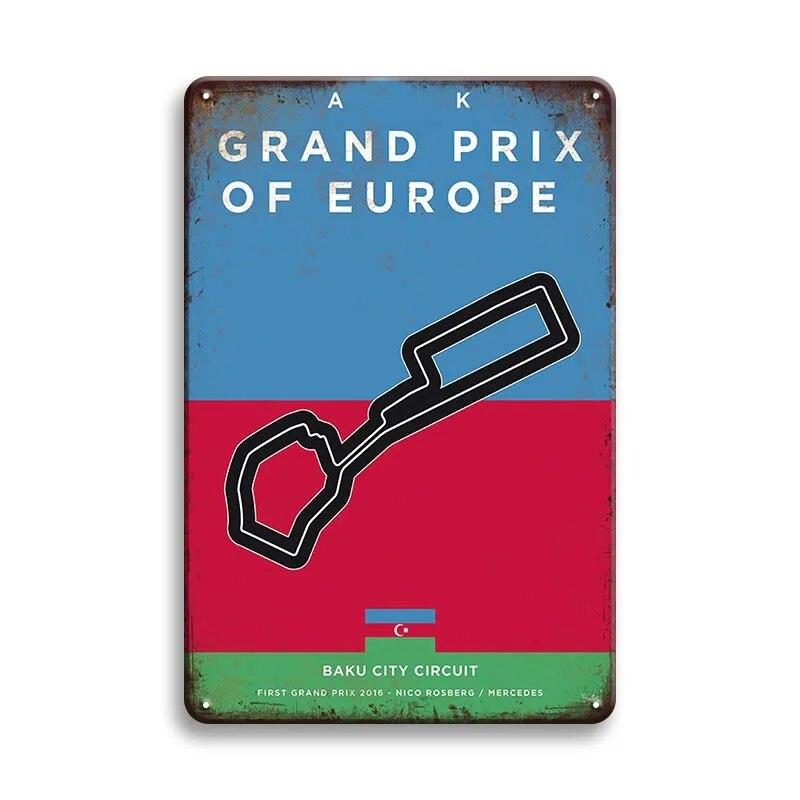 Металлический Плакат Гоночный Трек F1 Конкуренция Винтаж Оловянный Знак Ретро Железная Пластина Бар Клуб Человек Пещера Домашнее Украшение Стены Художественные Наклейки