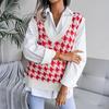Women's Autumn and Winter V-neck Chibi Check Casual Loose Knitted Sweater Vest